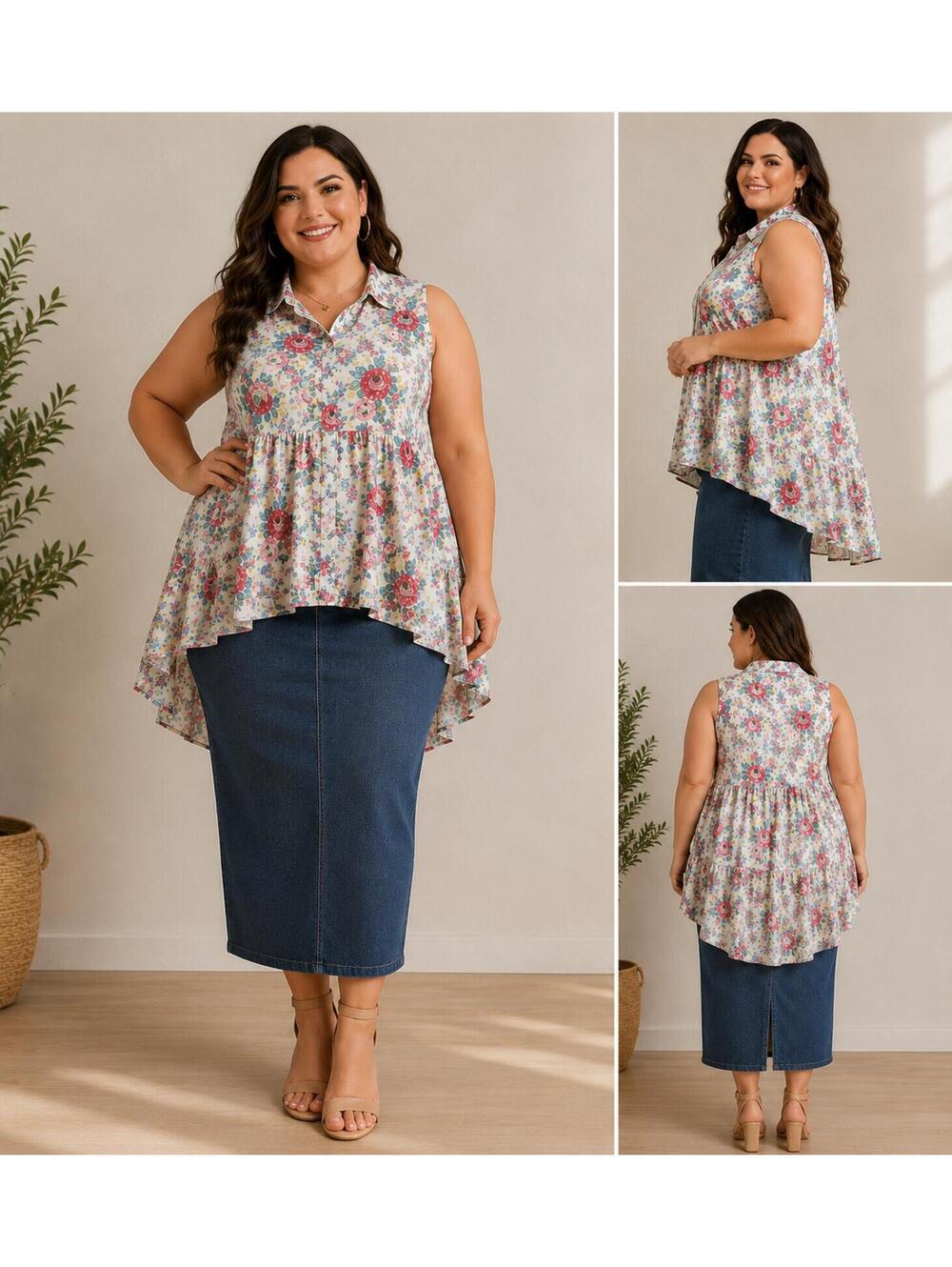 Torrid Floral Sleeveless Button Front Hi-Low Tunic Blouse Size 3 Plus 3X